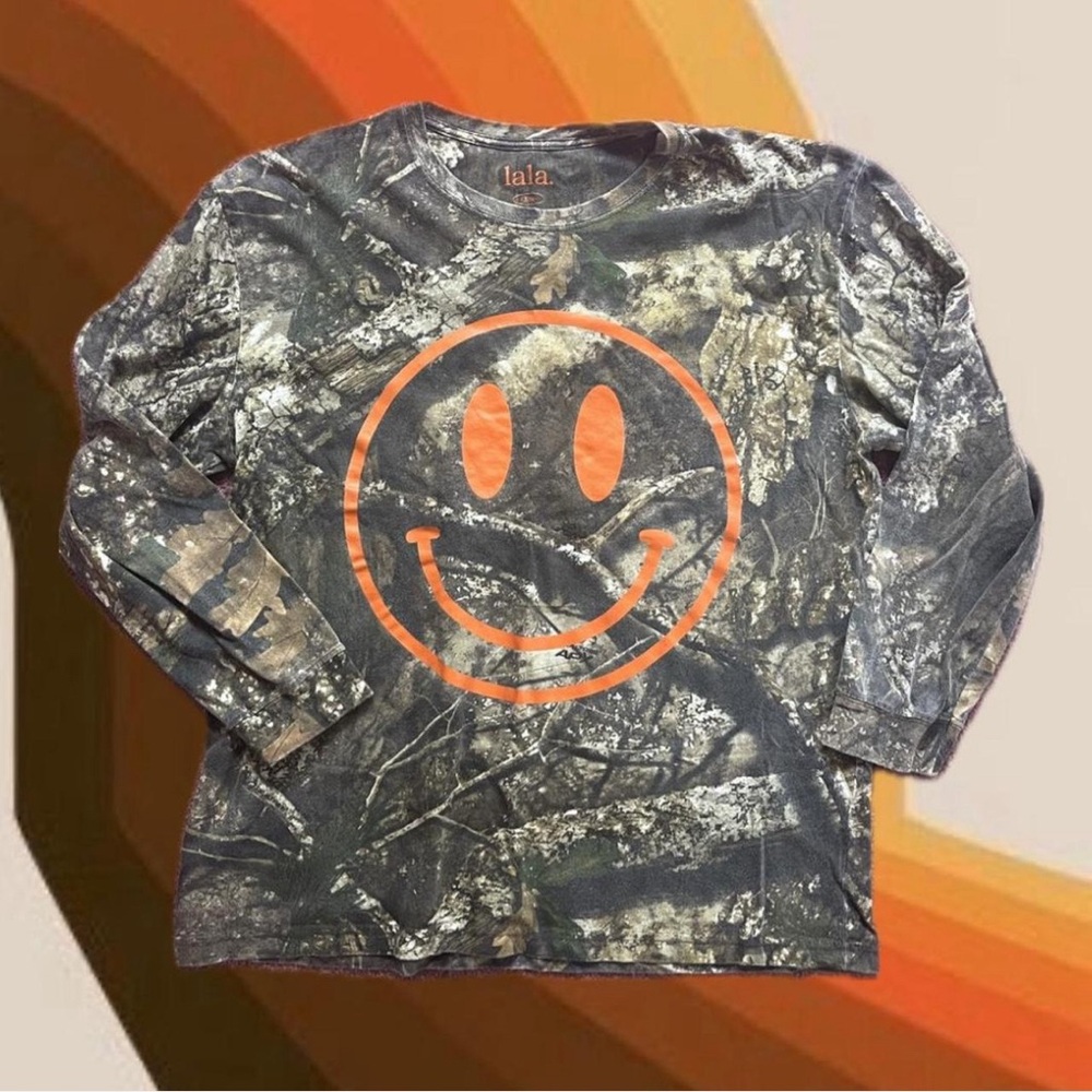 Dressed in LALA Camouflage Long Sleeve Tee with Orange Smiley (S/M) - Picture 2 of 3